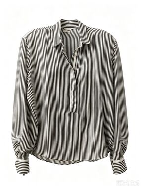 Massimo Alba Black and Cream Vertical Stripe Popover Shirt Blouse
